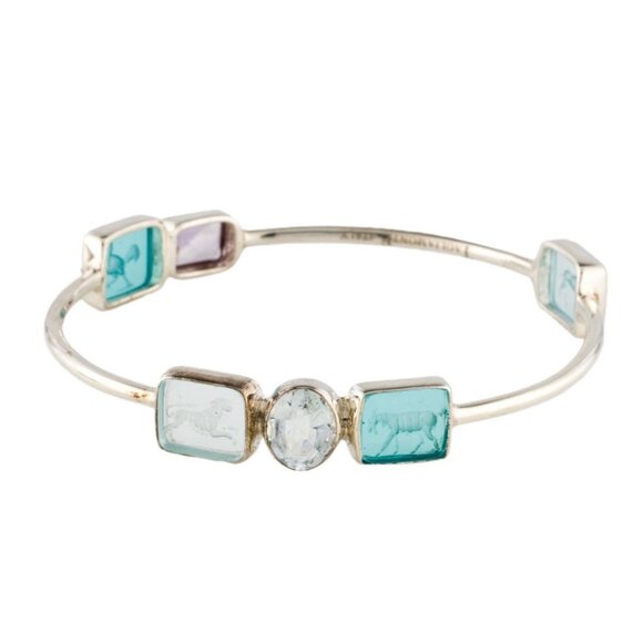TAGLIAMONTE STERLING VENETIAN GLASS AMETHYST & AQUAMARINE BANGLE BRACELET
